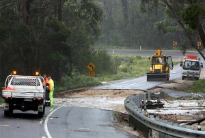 The road to St Helens from the south was washed away at Basin Creek (Photo: ROSS MARSDEN)