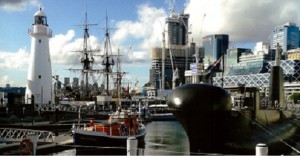 Sea Guardian nested between HMAS Onslow, Cape Bowling Green Lighthouse and HMB Endeavour in Darling Harbour Sydney.